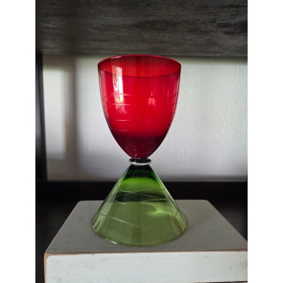 Fifth Avenue Crystal Reversible Red & Green Glass Goblet – 6.25" Retro Amberina - Picture 7 of 8
